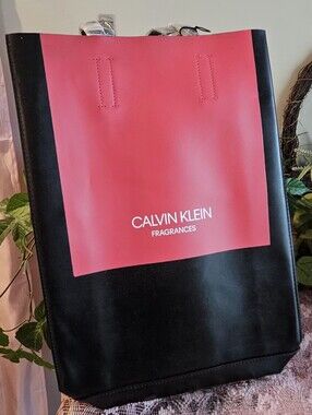 NWT ​Calvin Klein Fragrances Black & Red Faux Leather Tote Bag